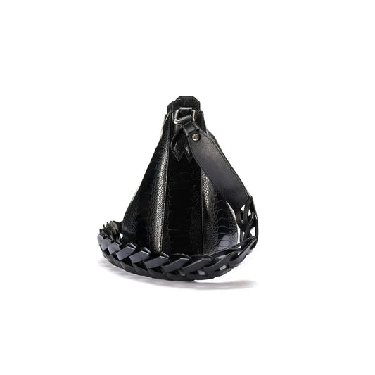 Black Luna Ostrich Leg Leather Shoulder Bag Bellabags Bellabags