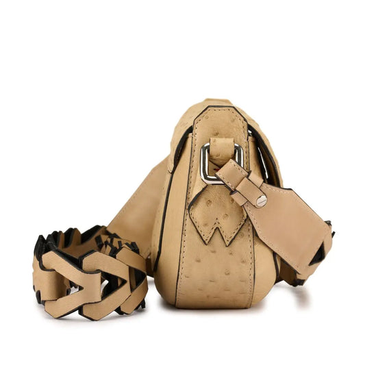 Beige Lee Ostrich Leather Shoulder Bag Bellabags Bellabags