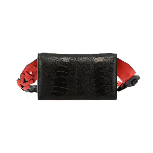 Black Georgia Limited Edition Ostrich Leather Clutch Bag with Red Gussets Bellabags Bellabags