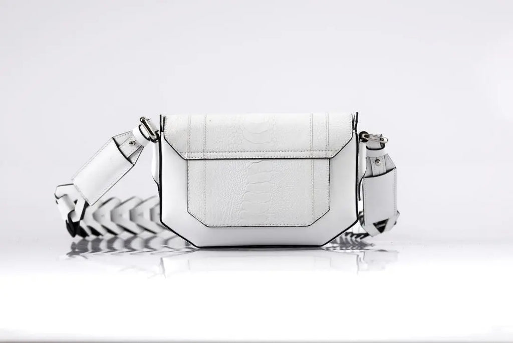 White Lee Ostrich Leather Shoulder Bag Bellabags Bellabags