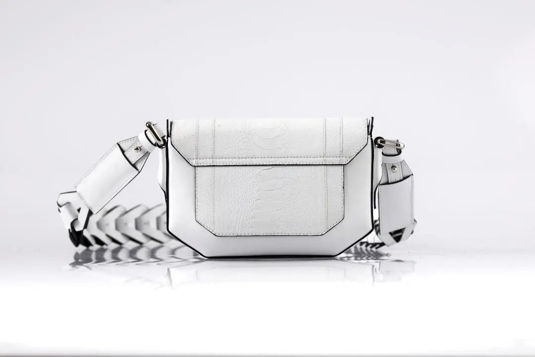 White Lee Ostrich Leather Shoulder Bag Bellabags Bellabags
