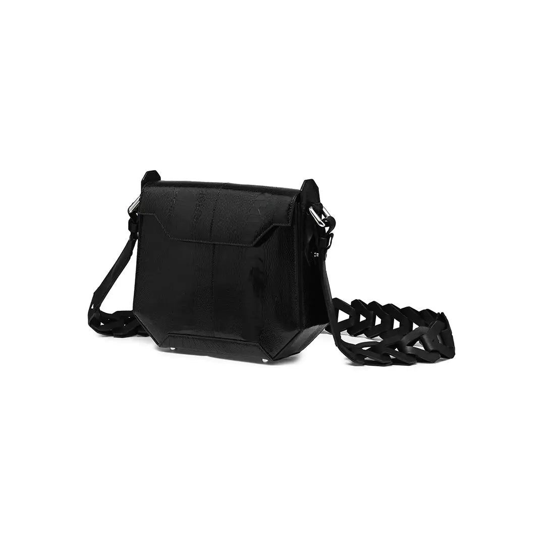 Black Lia Ostrich Leather Shoulder Bag Bellabags Bellabags