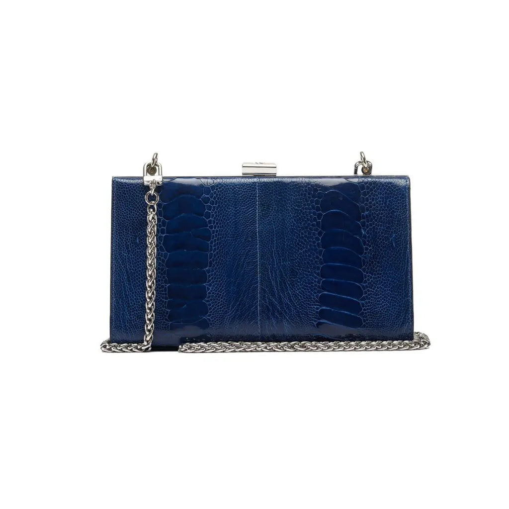 Blue Libby Ostrich Leather Evening Bag Bellabags Bellabags
