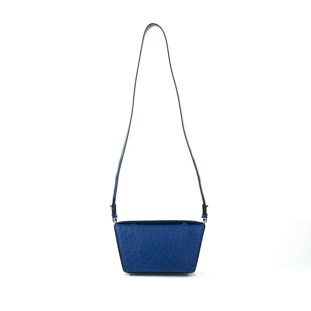 Blue Lottie Ostrich Quill Leather Crossbody Bag Bellabags Bellabags