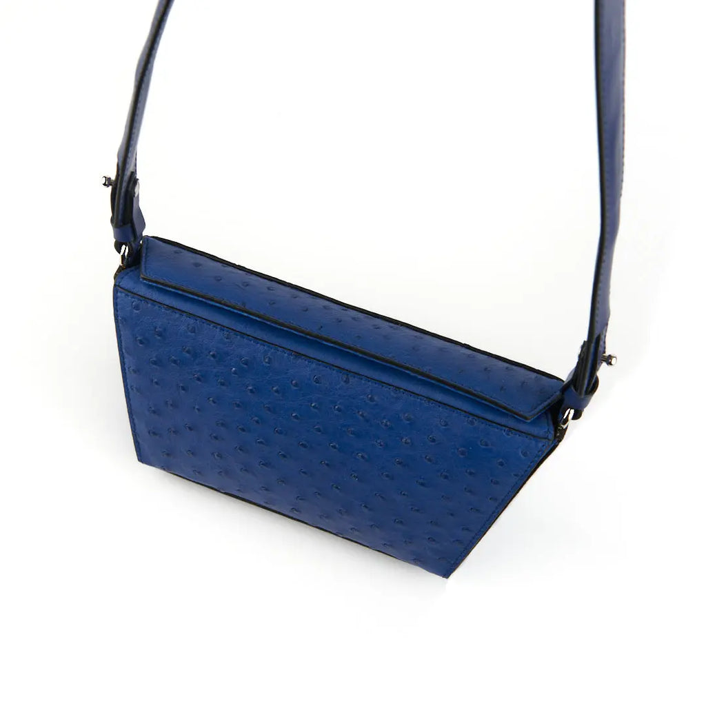 Blue Lottie Ostrich Quill Leather Crossbody Bag Bellabags Bellabags