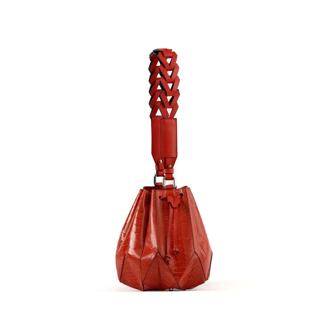 Red Venutti Ostrich Leather Bucket Bag Bellabags Bellabags