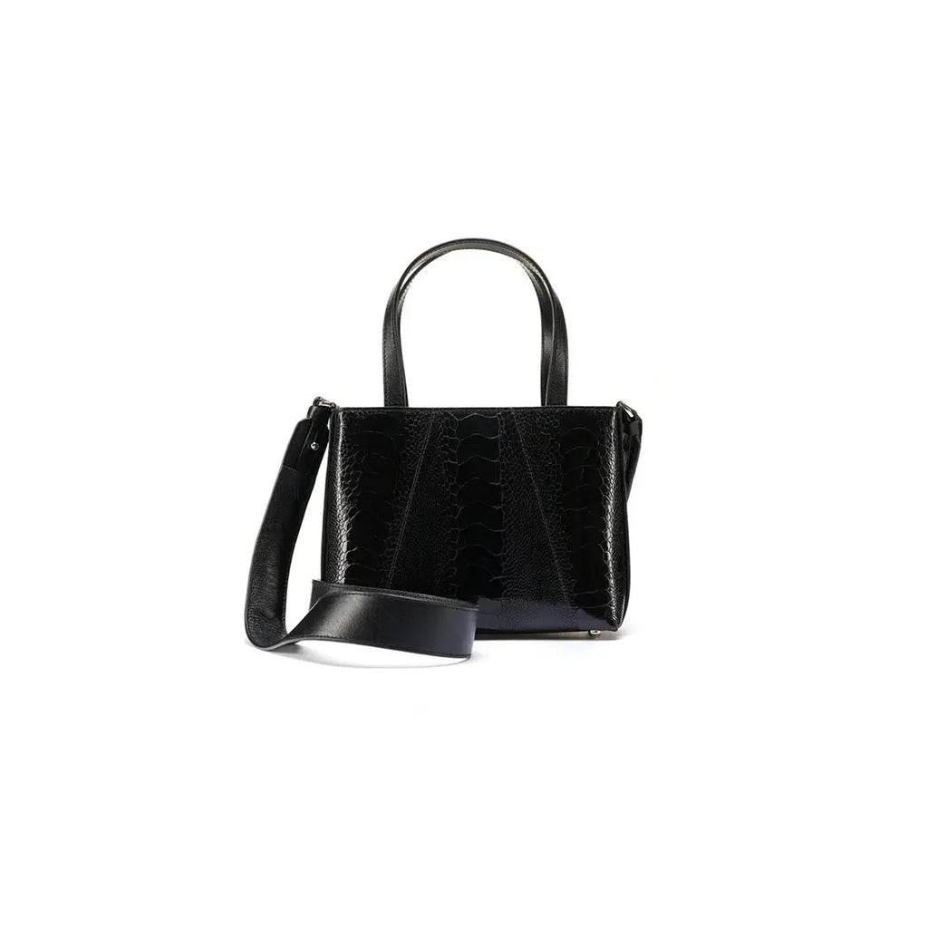 Black Lily Ostrich Leg Leather Shoulder Bag Bellabags Bellabags