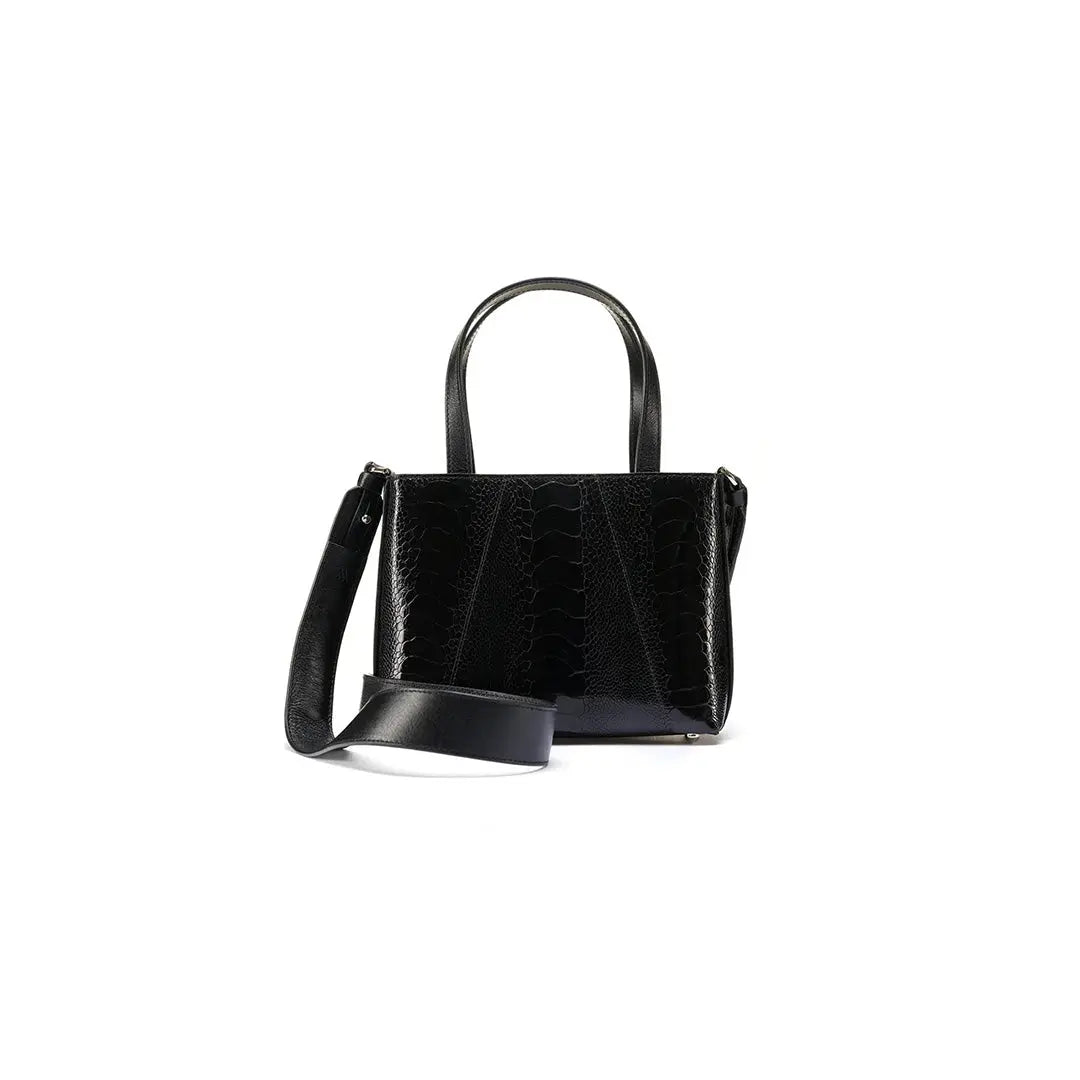 Black Lily Ostrich Leg Leather Shoulder Bag Bellabags Bellabags