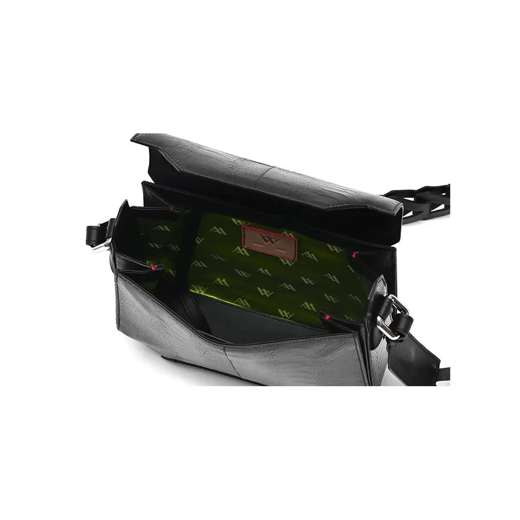 Black Lia Ostrich Leather Shoulder Bag Bellabags Bellabags