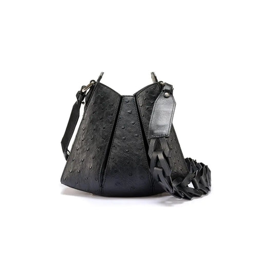 Black Luna Ostrich Quill Leather Shoulder Bag Bellabags Bellabags