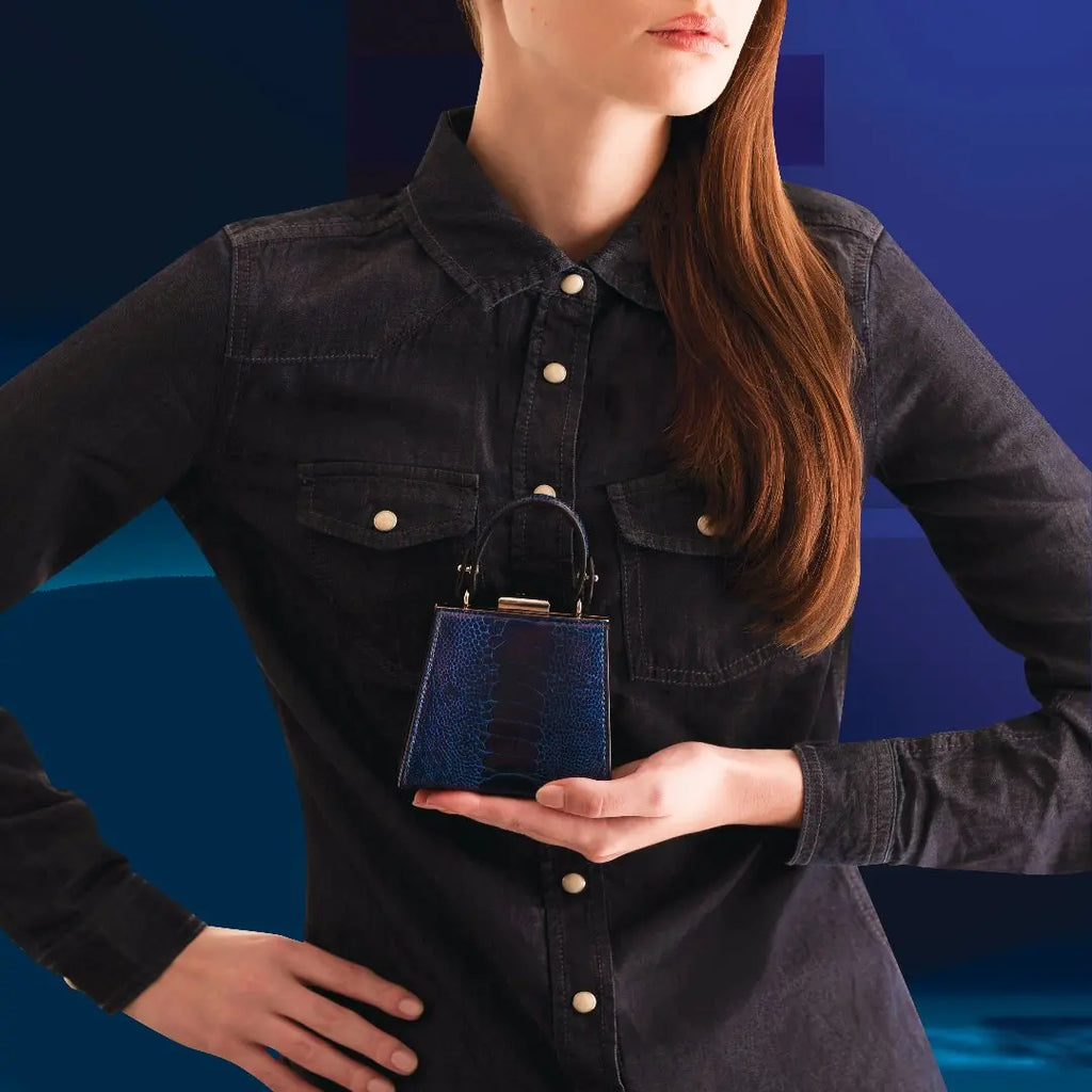 Blue Vegas Ostrich Quill Leather Micro Bag Bellabags Bellabags