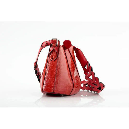 Red Luna Ostrich Leather Shoulder Bag Bellabags Bellabags
