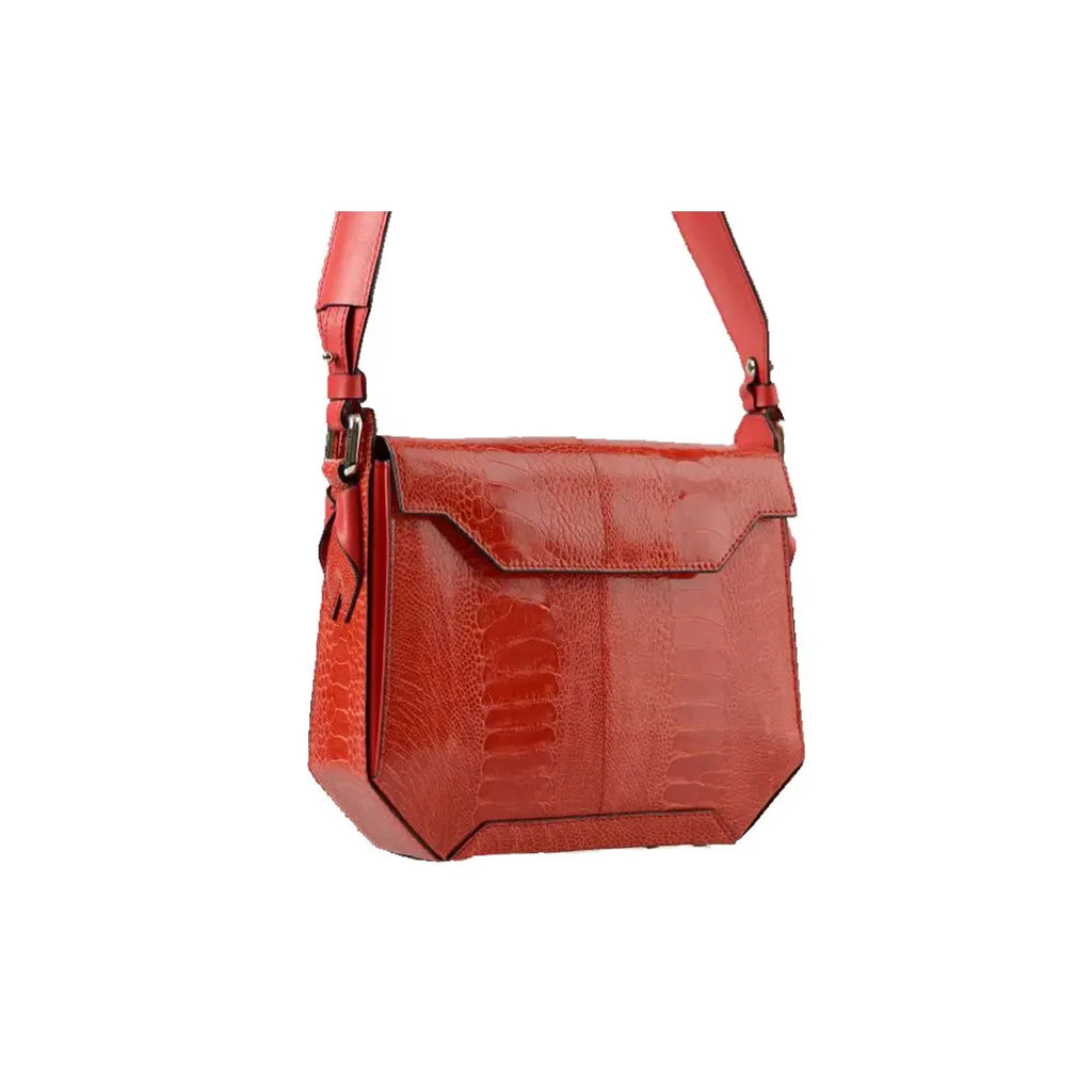 Red Lia Ostrich Leather Shoulder Bag Bellabags Bellabags