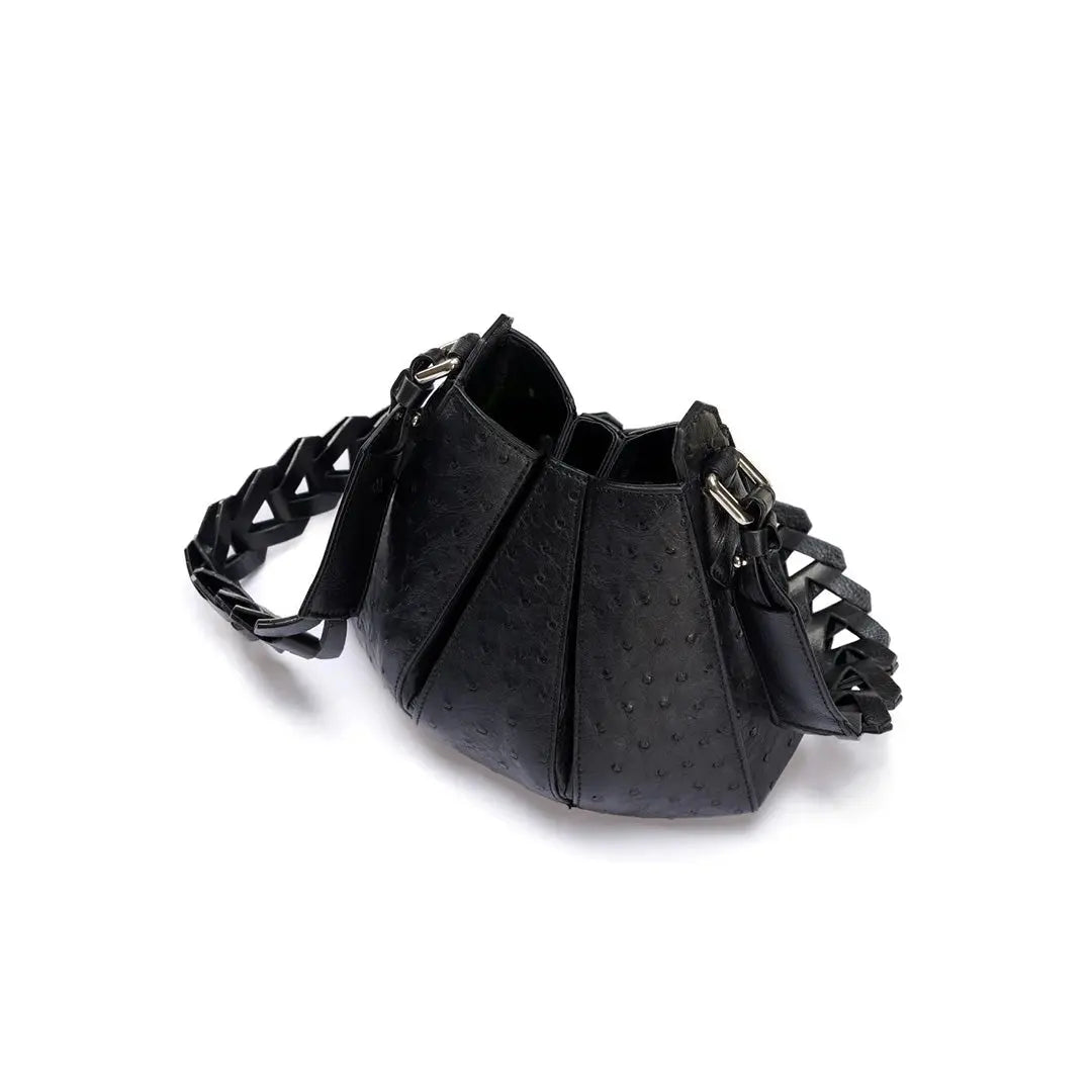 Black Luna Ostrich Quill Leather Shoulder Bag Bellabags Bellabags