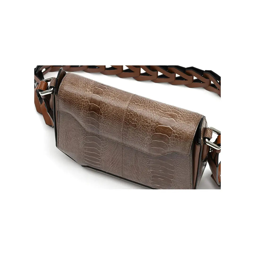 Brown Lia Ostrich Leather Shoulder Bag Bellabags Bellabags