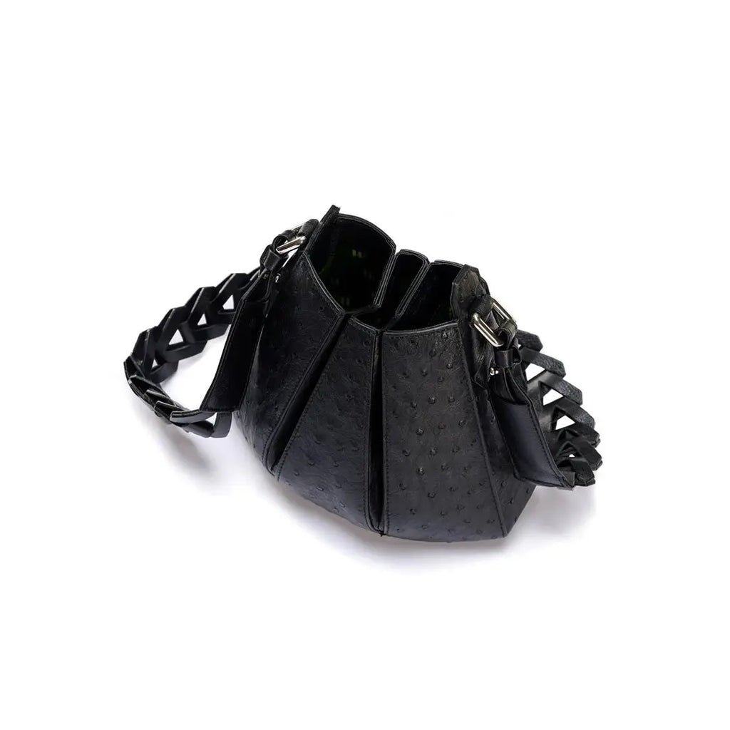 Black Luna Ostrich Quill Leather Shoulder Bag Bellabags Bellabags