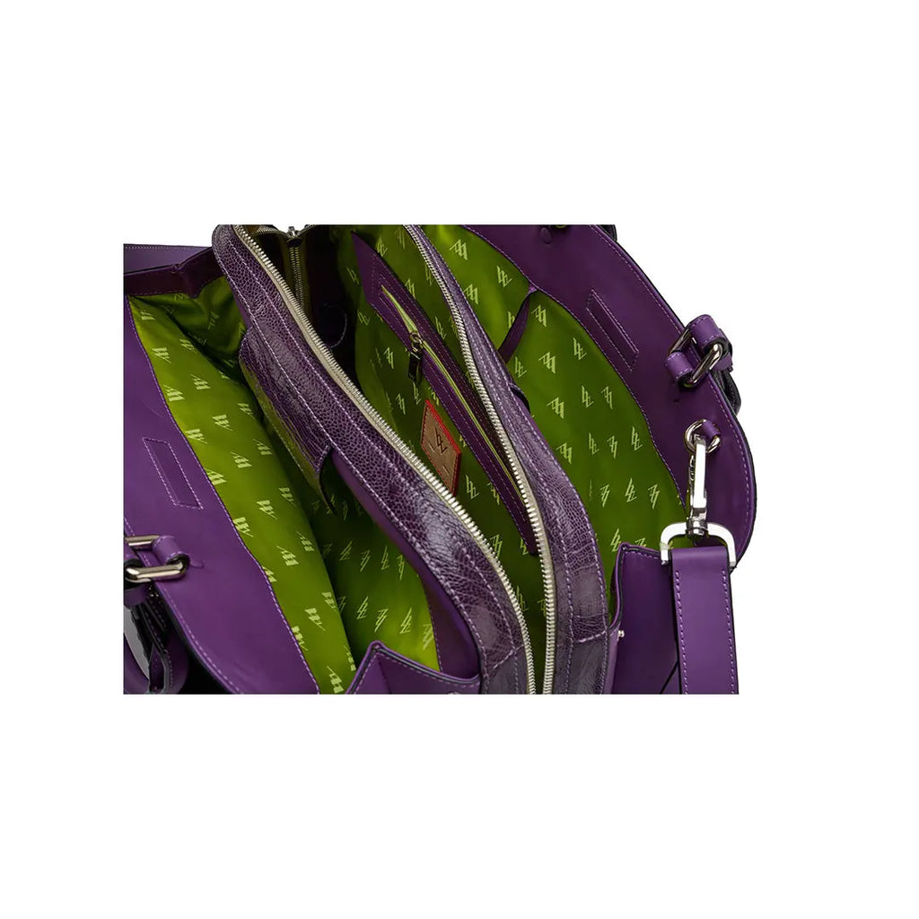 Purple Lexington Ostrich Leg Leather Business Bag Bellabags Bellabags