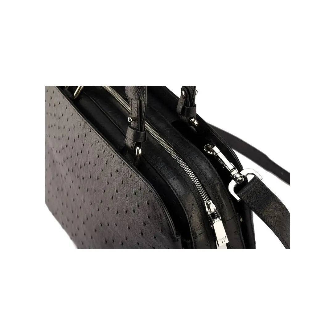 Black Lexington Ostrich Quill Leather Business Bag Bellabags Bellabags