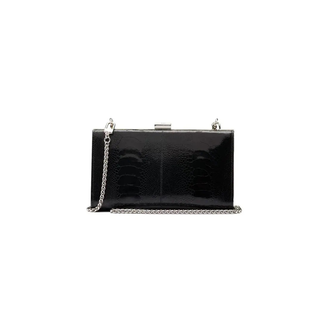 Black Libby Ostrich Leather Evening Bag Bellabags Bellabags