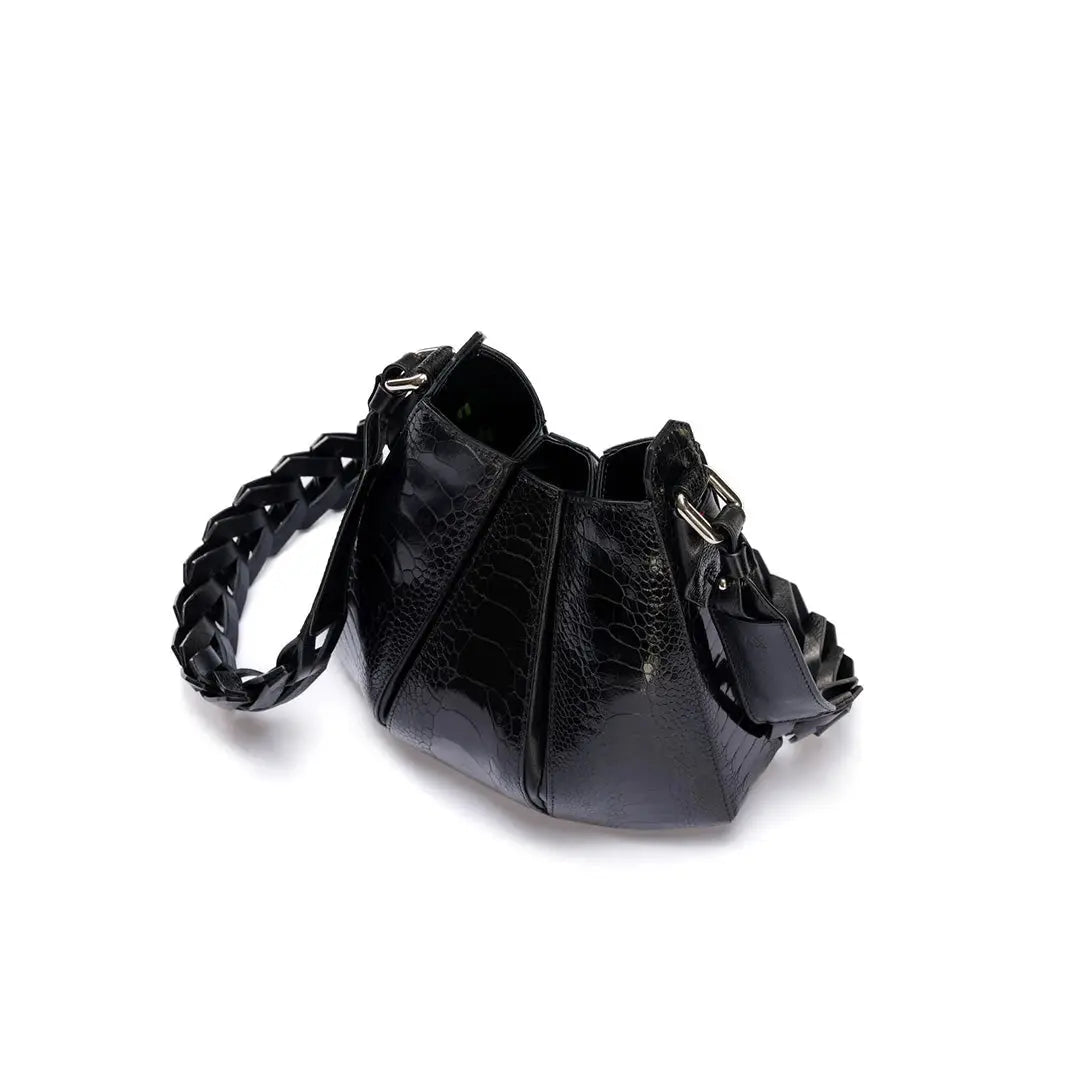 Black Luna Ostrich Leg Leather Shoulder Bag Bellabags Bellabags