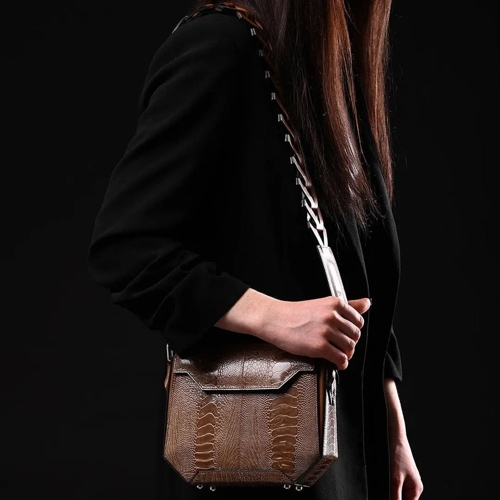 Brown Lia Ostrich Leather Shoulder Bag Bellabags Bellabags