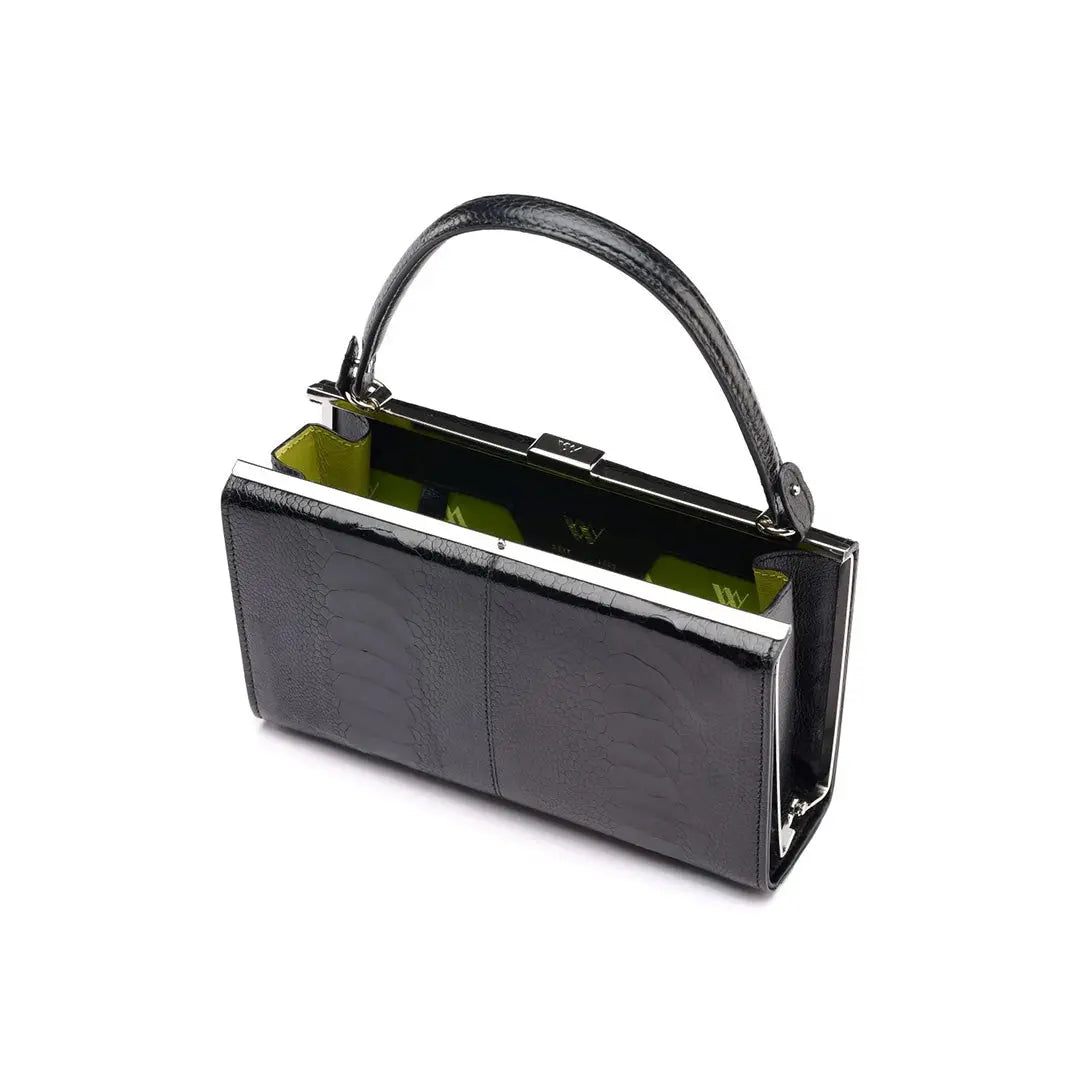 Black Libby Ostrich Leg Leather Evening Bag Bellabags Bellabags