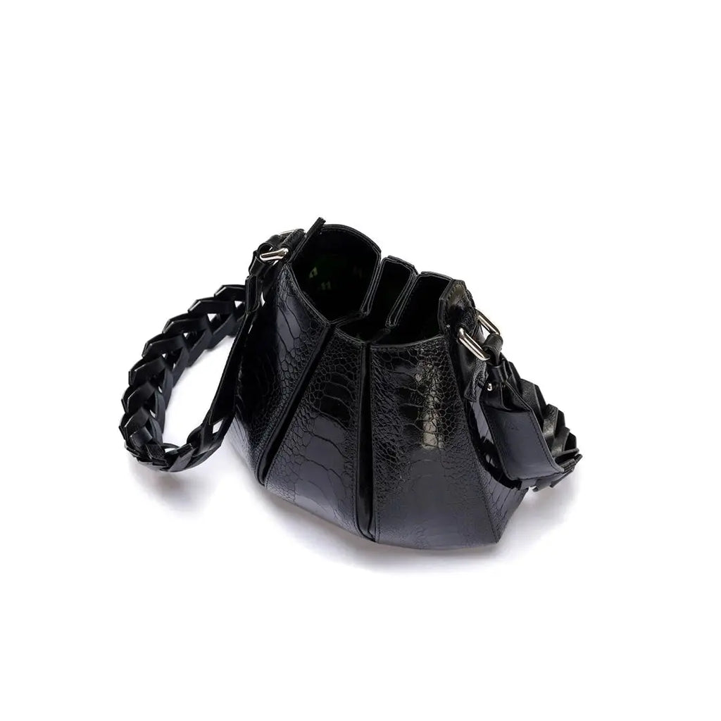 Black Luna Ostrich Leg Leather Shoulder Bag Bellabags Bellabags