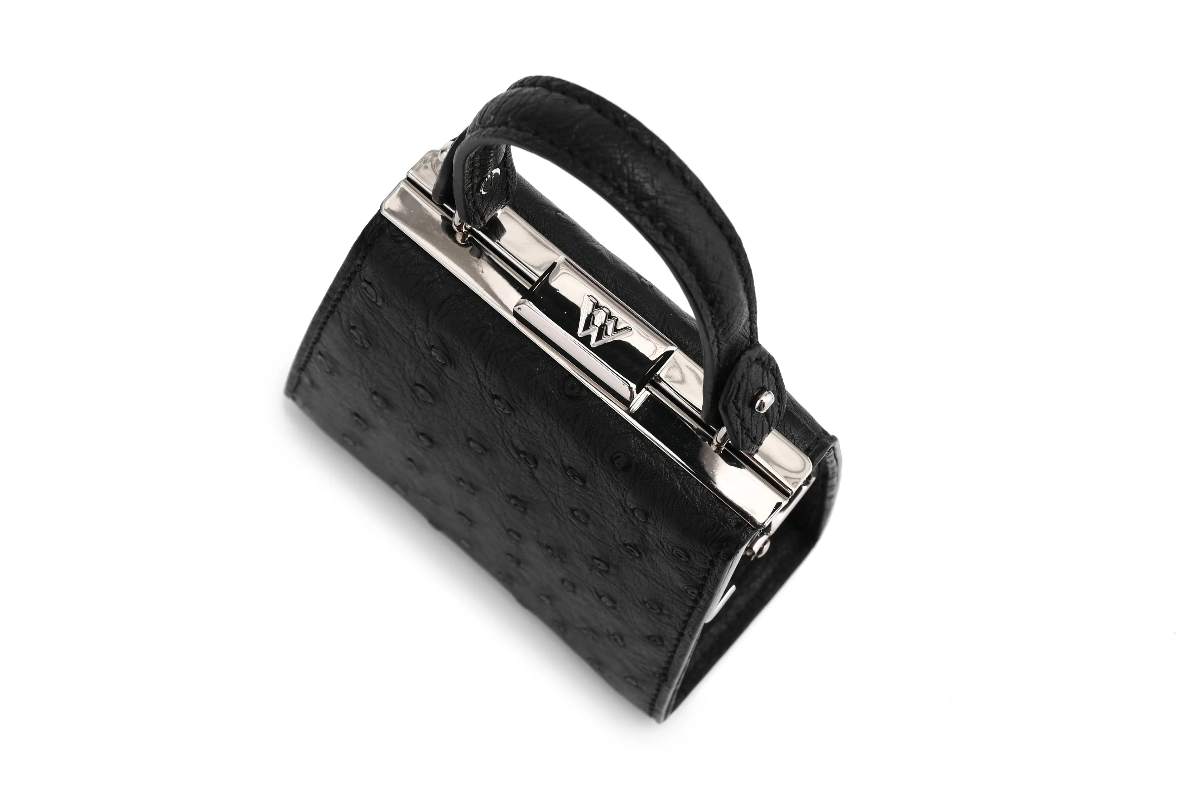 Black Vegas Ostrich Quill Leather Micro Bag Bellabags Bellabags
