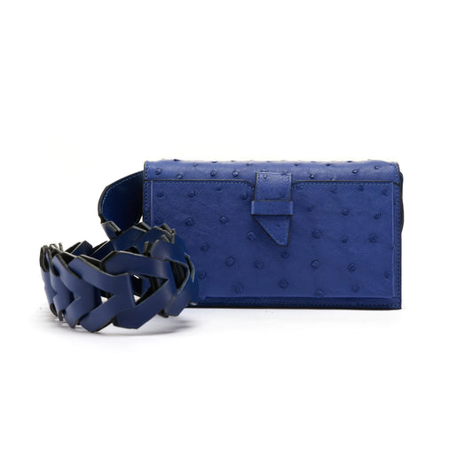 Blue Georgia Ostrich Leg Leather  Clutch Bag Bellabags Bellabags