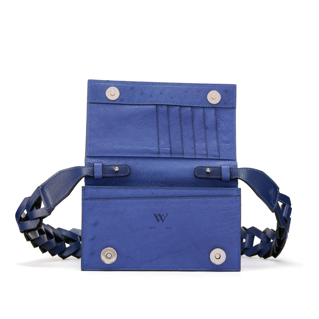 Blue Georgia Ostrich Leg Leather  Clutch Bag Bellabags Bellabags