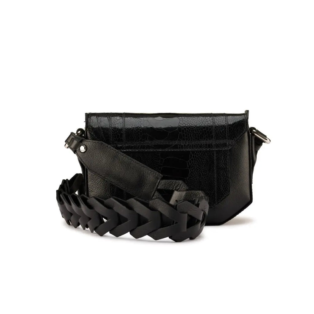 Black Lee Ostrich Leather Shoulder Bag Bellabags Bellabags