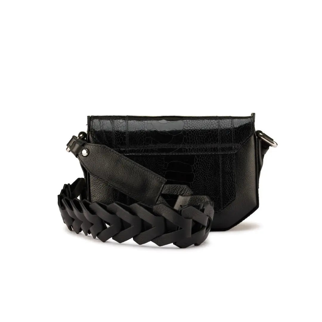 Black Lee Ostrich Leather Shoulder Bag Bellabags Bellabags