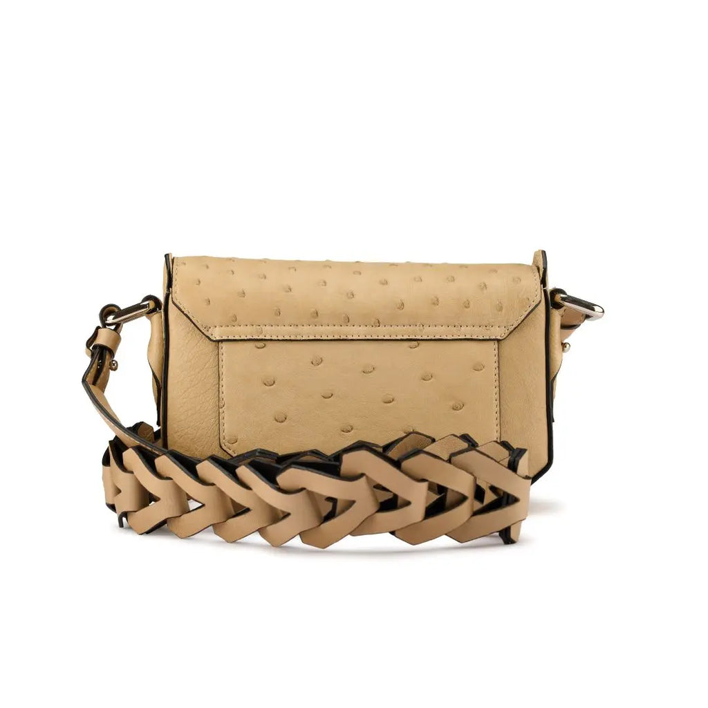 Beige Lee Ostrich Leather Shoulder Bag Bellabags Bellabags