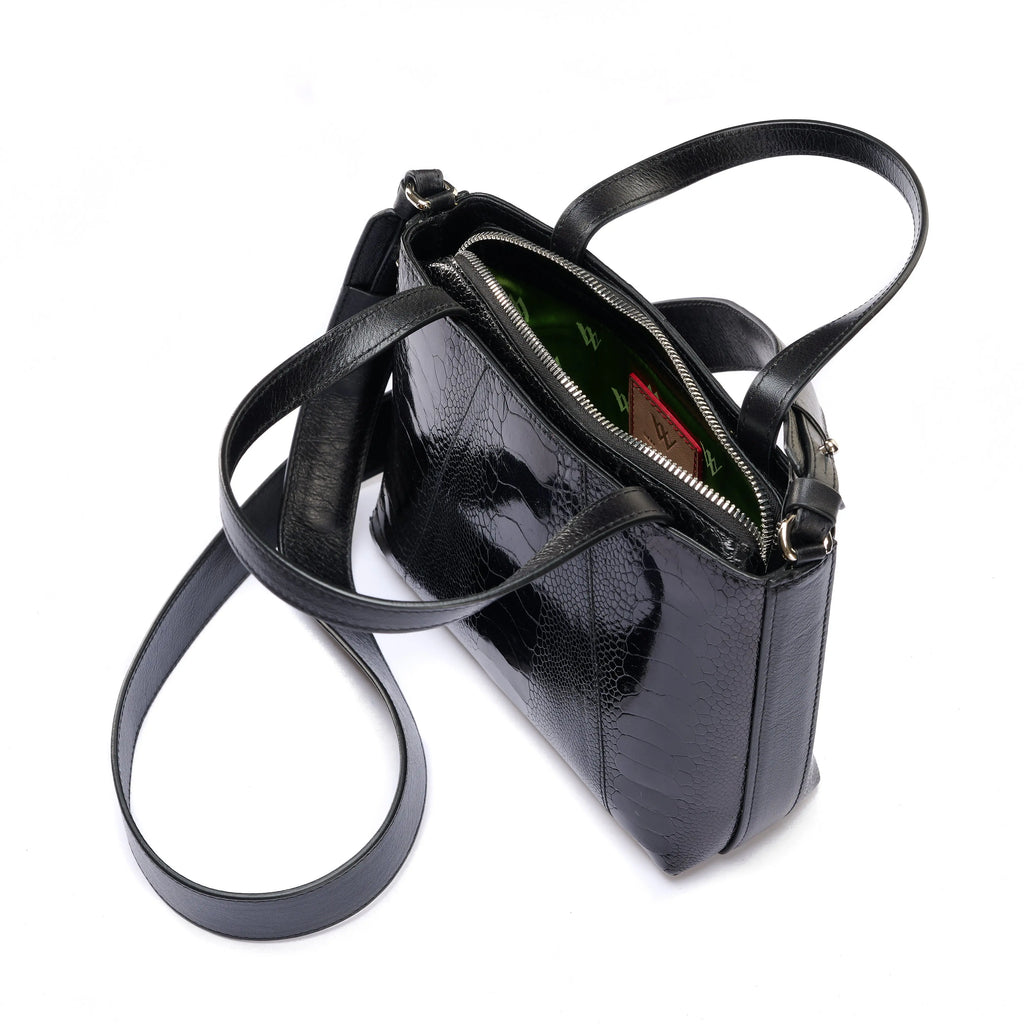 Black Lily Ostrich Leg Leather Shoulder Bag Bellabags Bellabags