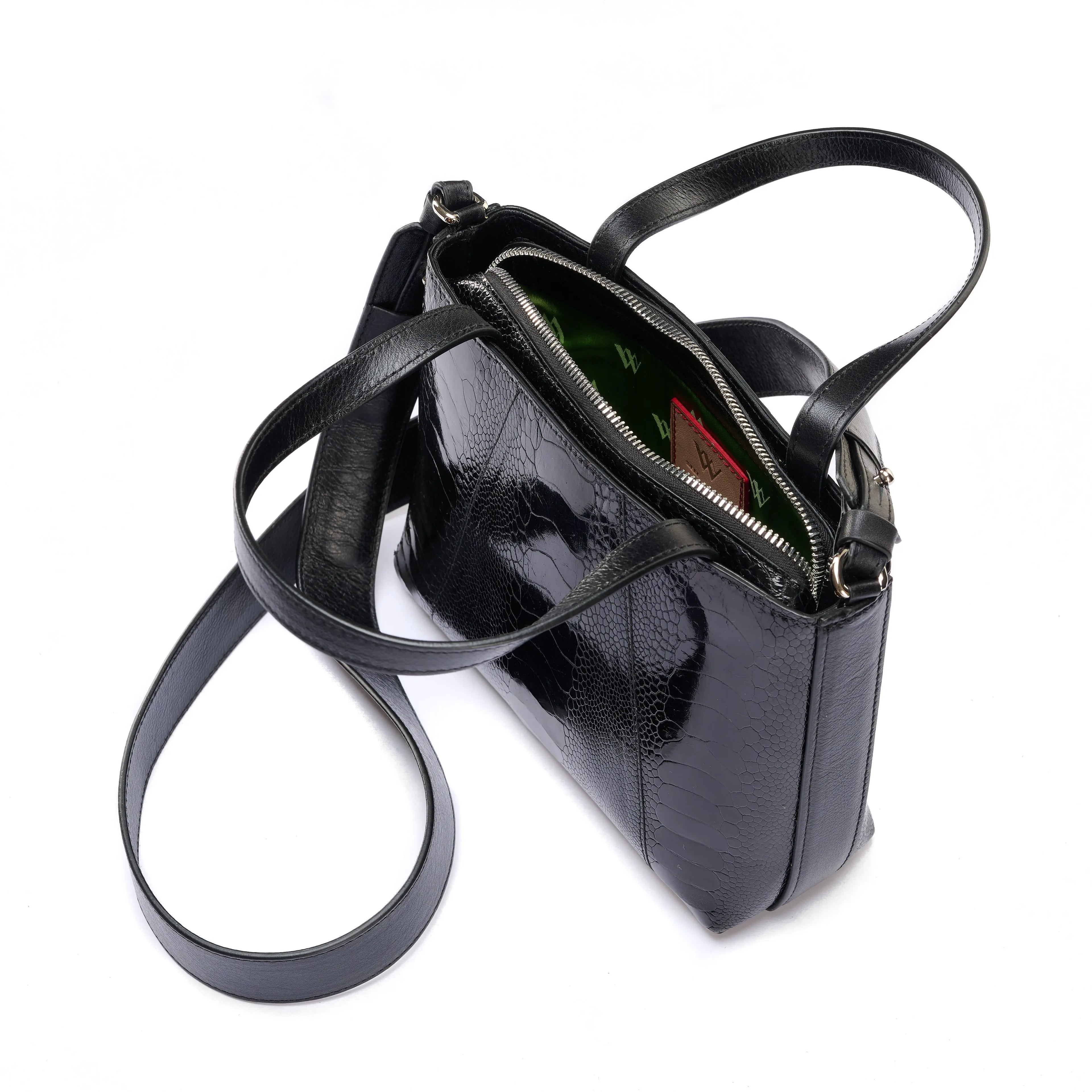 Black Lily Ostrich Leg Leather Shoulder Bag Bellabags Bellabags