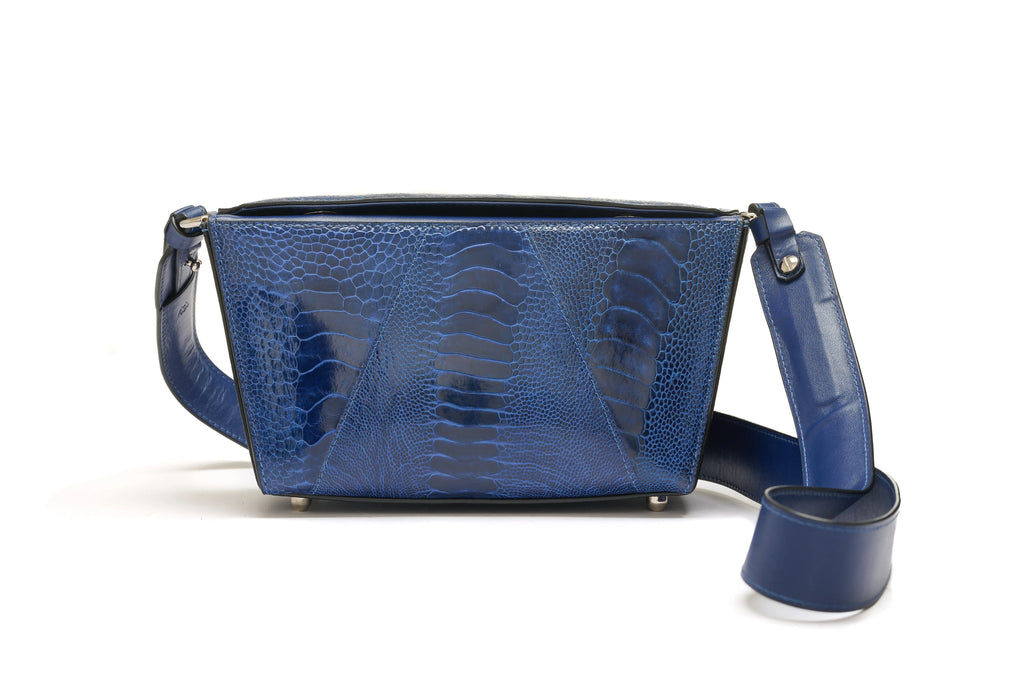 Blue Lottie Ostrich Leather Crossbody Bag Bellabags Bellabags
