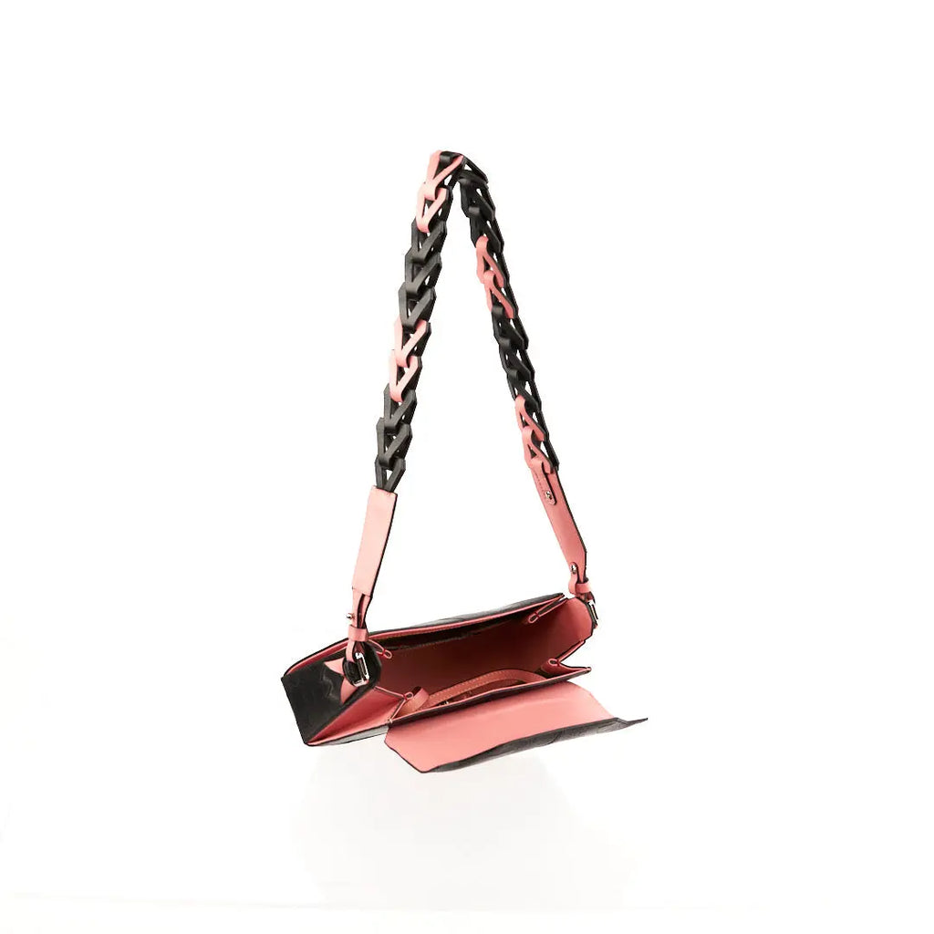 Black Lia Limited Edition Ostrich Leather Shoulder Bag with Light Pink Gussets Bellabags Bellabags