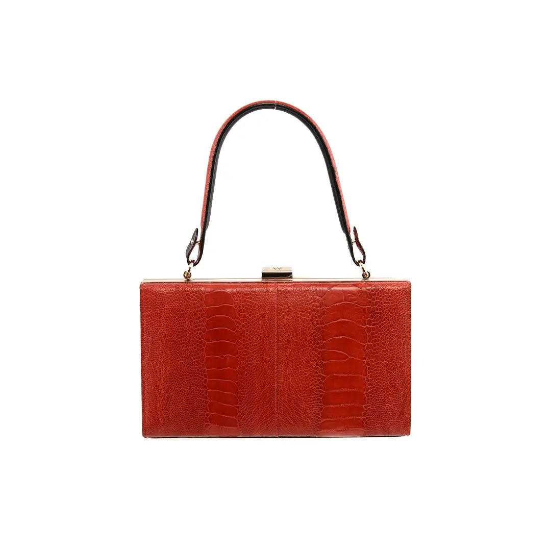 Red Libby Limited Edition Ostrich Leather Evening Bag With Black Gussets Bellabags Bellabags