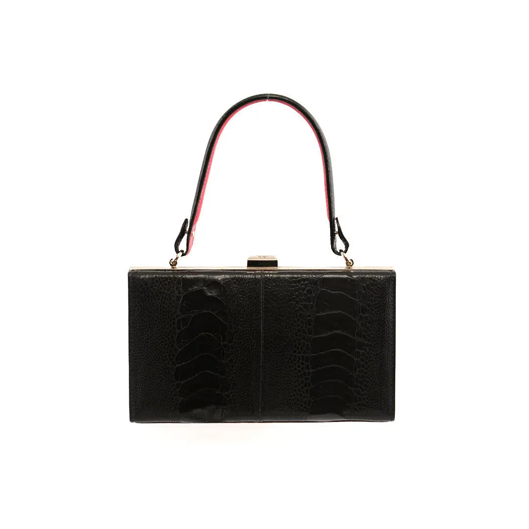 Black Libby Limited Edition Ostrich Leather Evening Bag With Red Gussets Bellabags Bellabags