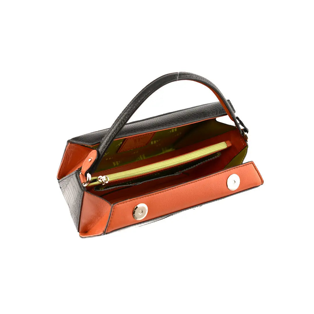 Black Lottie Limited Edition Ostrich Leather Crossbody Bag with Orange Gussets Bellabags Bellabags