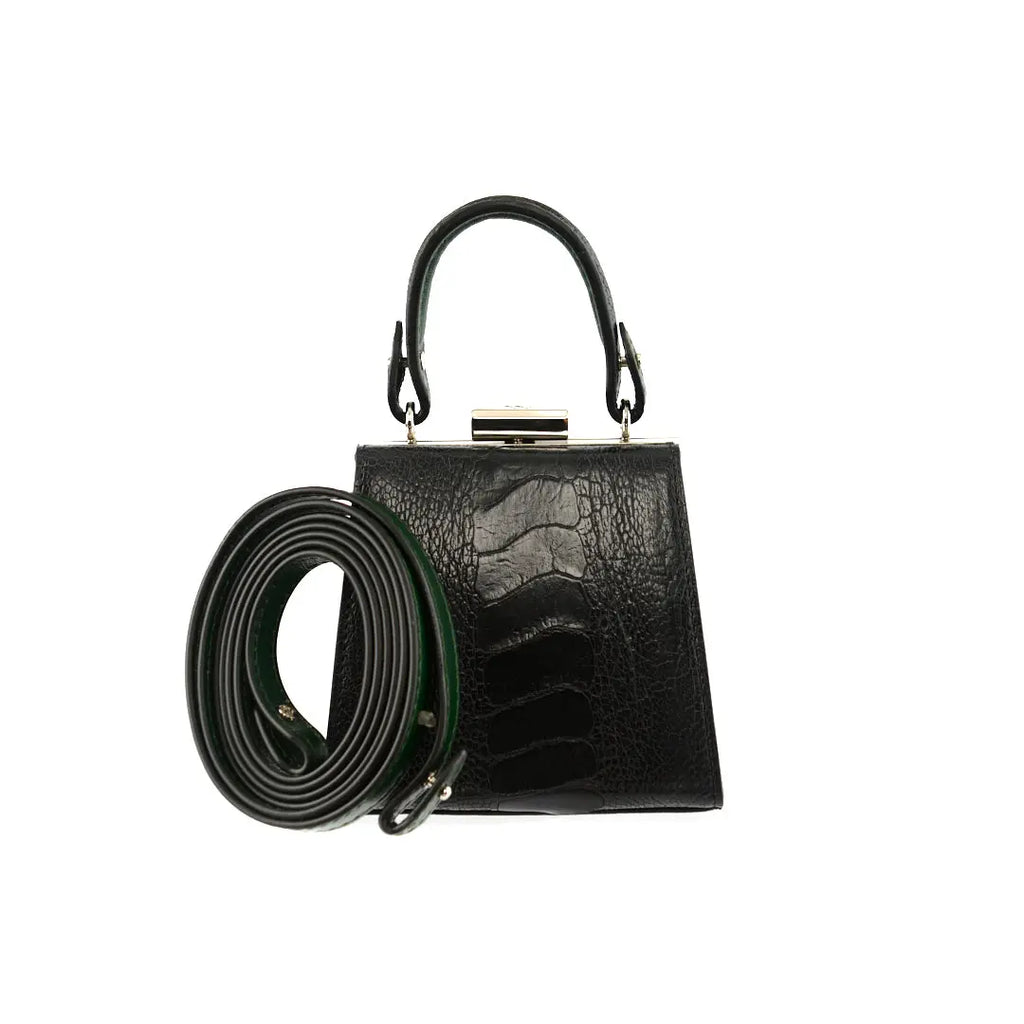 Black Vegas Limited Edition Ostrich Leather Micro Bag with Coloured Gussets Bellabags Bellabags