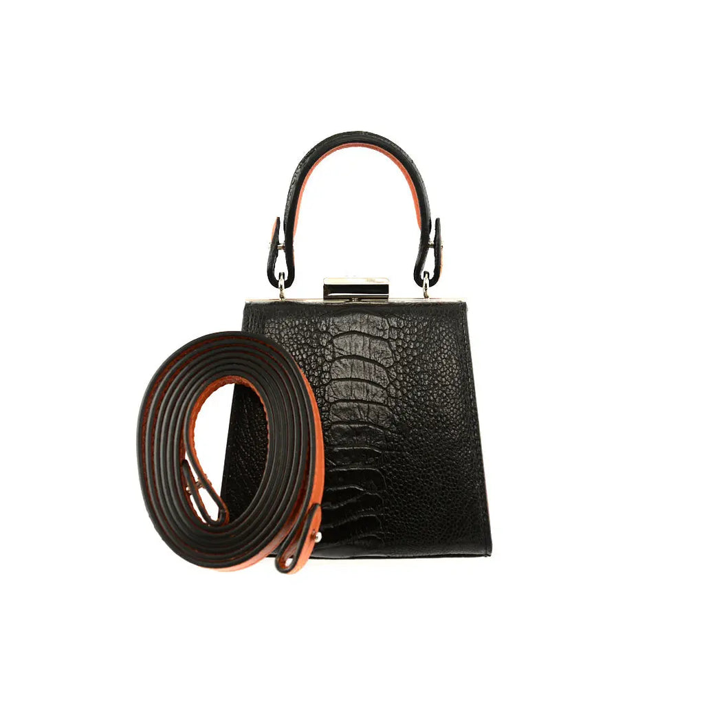 Black Vegas Limited Edition Ostrich Leather Micro Bag with Coloured Gussets Bellabags Bellabags