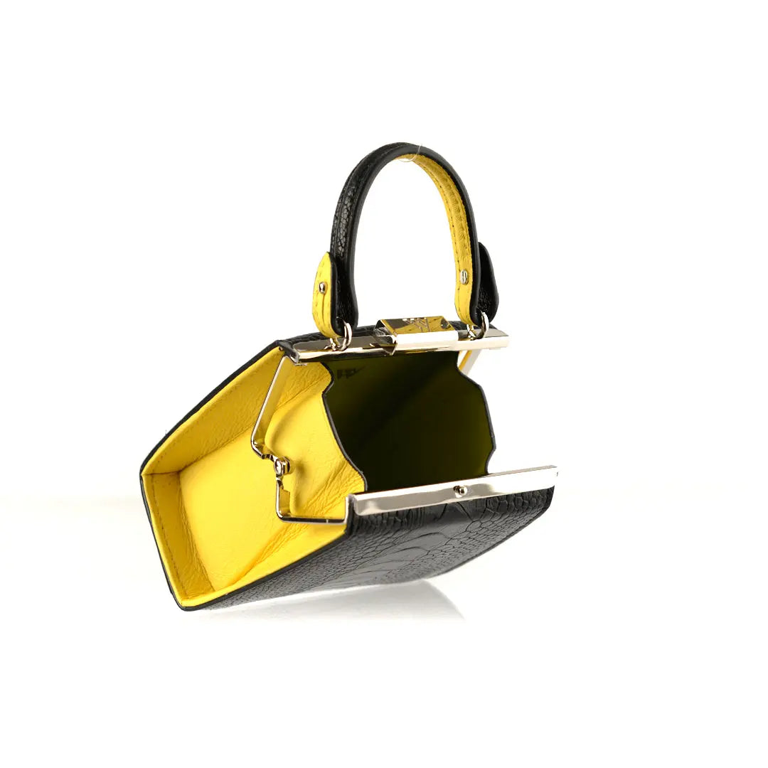 Black Vegas Limited Edition Ostrich Leather Micro Bag with Coloured Gussets Bellabags Bellabags