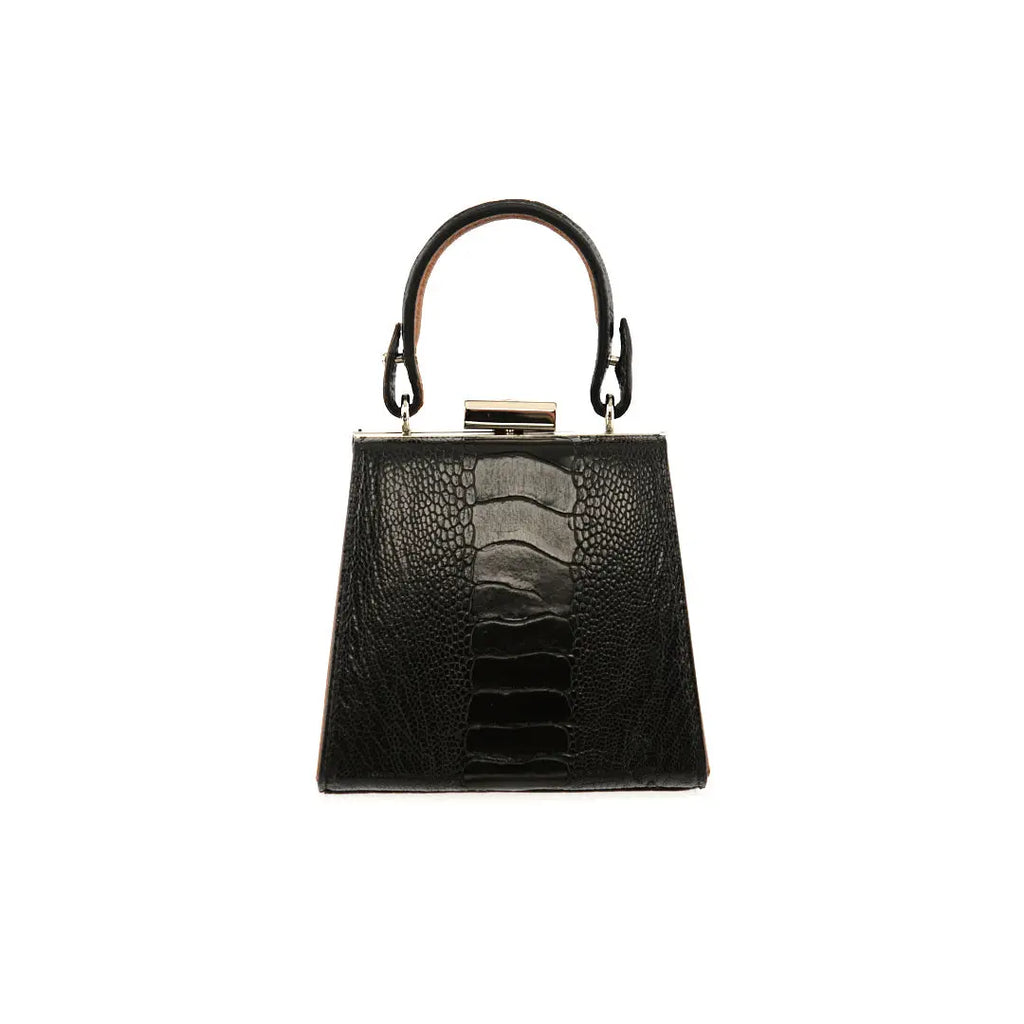 Black Vegas Limited Edition Ostrich Leather Micro Bag with Coloured Gussets Bellabags Bellabags