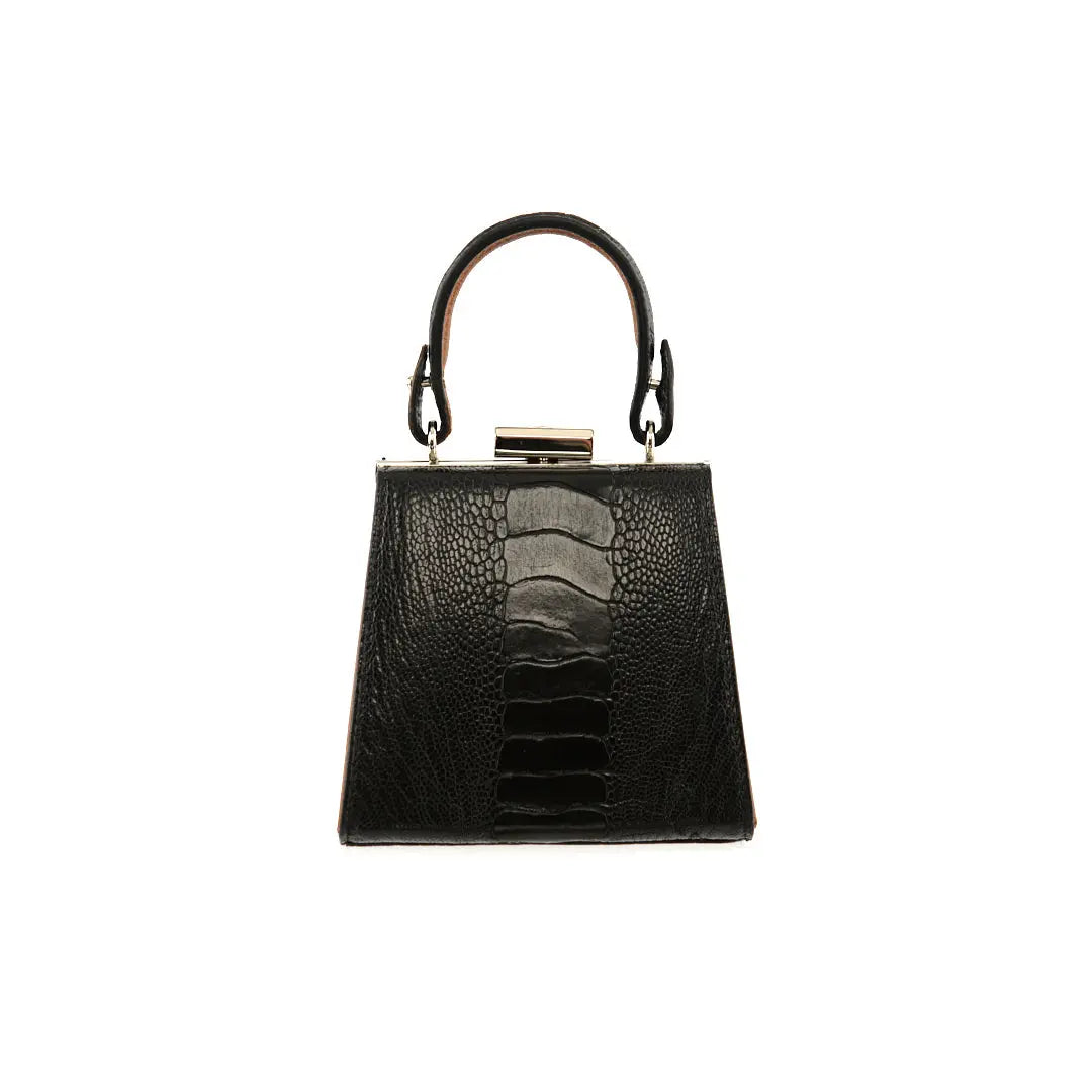 Black Vegas Limited Edition Ostrich Leather Micro Bag with Coloured Gussets Bellabags Bellabags