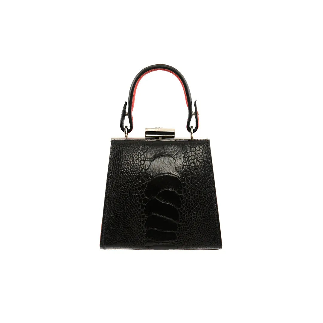 Black Vegas Limited Edition Ostrich Leather Micro Bag with Coloured Gussets Bellabags Bellabags