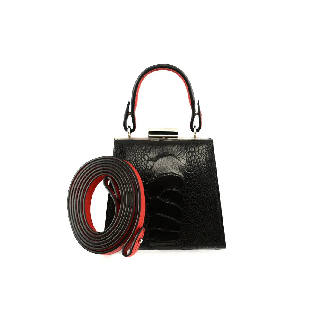 Black Vegas Limited Edition Ostrich Leather Micro Bag with Coloured Gussets Bellabags Bellabags