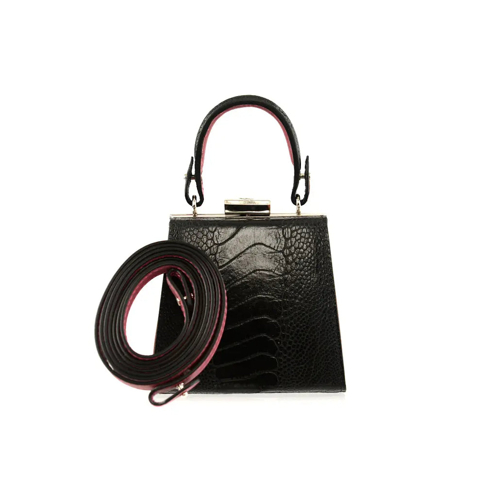 Black Vegas Limited Edition Ostrich Leather Micro Bag with Coloured Gussets Bellabags Bellabags
