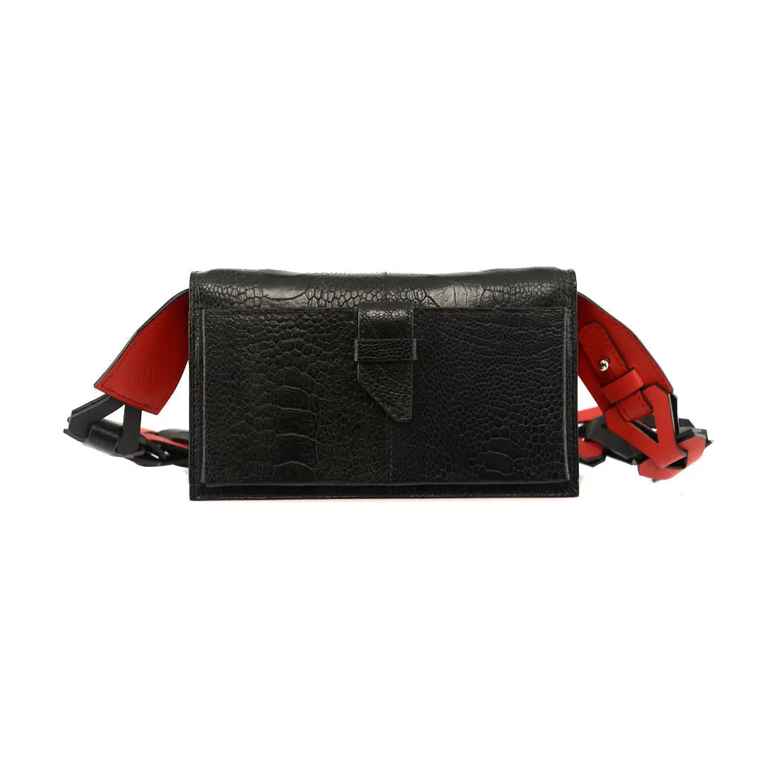 Black Georgia Limited Edition Ostrich Leather Clutch Bag with Red Gussets Bellabags Bellabags