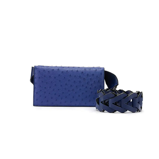 Blue Georgia Ostrich Leg Leather  Clutch Bag Bellabags Bellabags